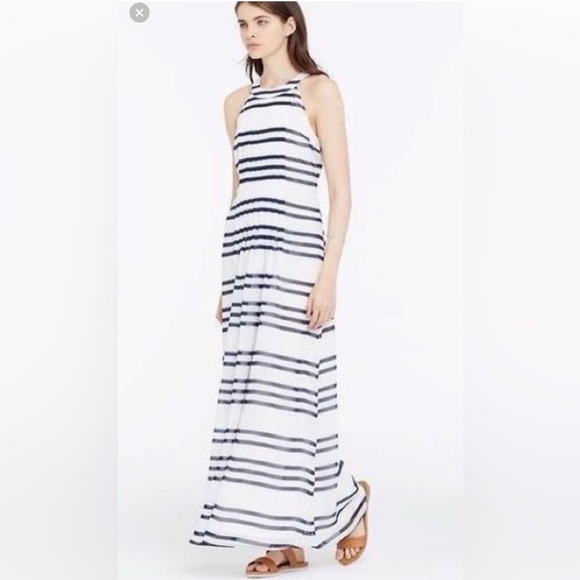 Ann Taylor  Halter Navy and White Striped lined  Maxi Dress size 10 - Picture 3 of 8